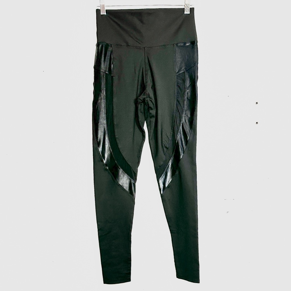 Mika Yoga Leggings Black‎ Womens Medium Sheer Strip Dance Activewear - Picture 2 of 13
